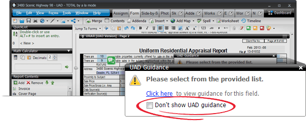 Turn off UAD guidance warnings now by checking the 'Don't show UAD guidance' box on the notification.